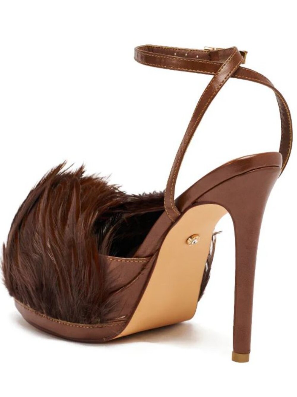 AZALEA WANG Angeles Feather Stiletto Heels Sandals Size 6 Brown NEW $109 - Picture 5 of 14